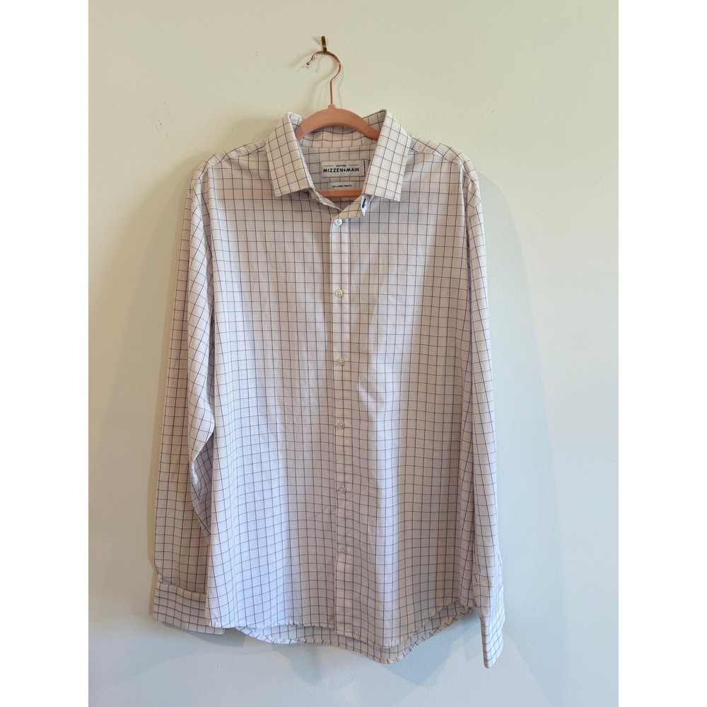 Mizzen+Main Leeward Dress Shirt XXL Trim Fit White Pink Blue Check L-9028